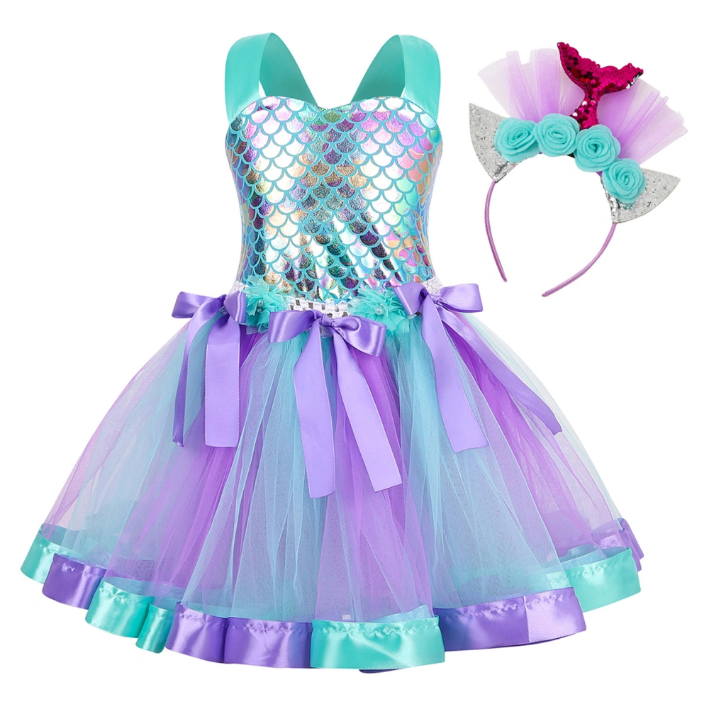 Halloween Costume for Girl, Fish Scale Sleeveless Dress + Hair Hoop