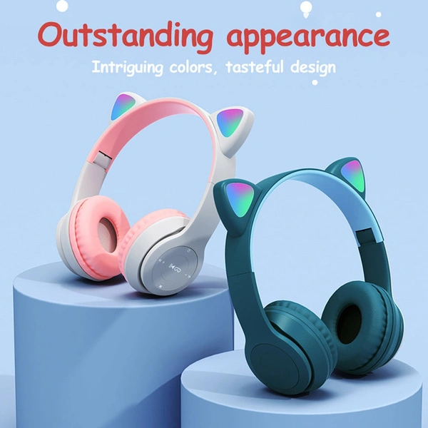 New Bluetooth Headphones Creative Cartoon LED Cat Ears Glowing Stereo Headphones Girls Gift Kids Headset Wireless HIFI Stereo Earphones with Micphone