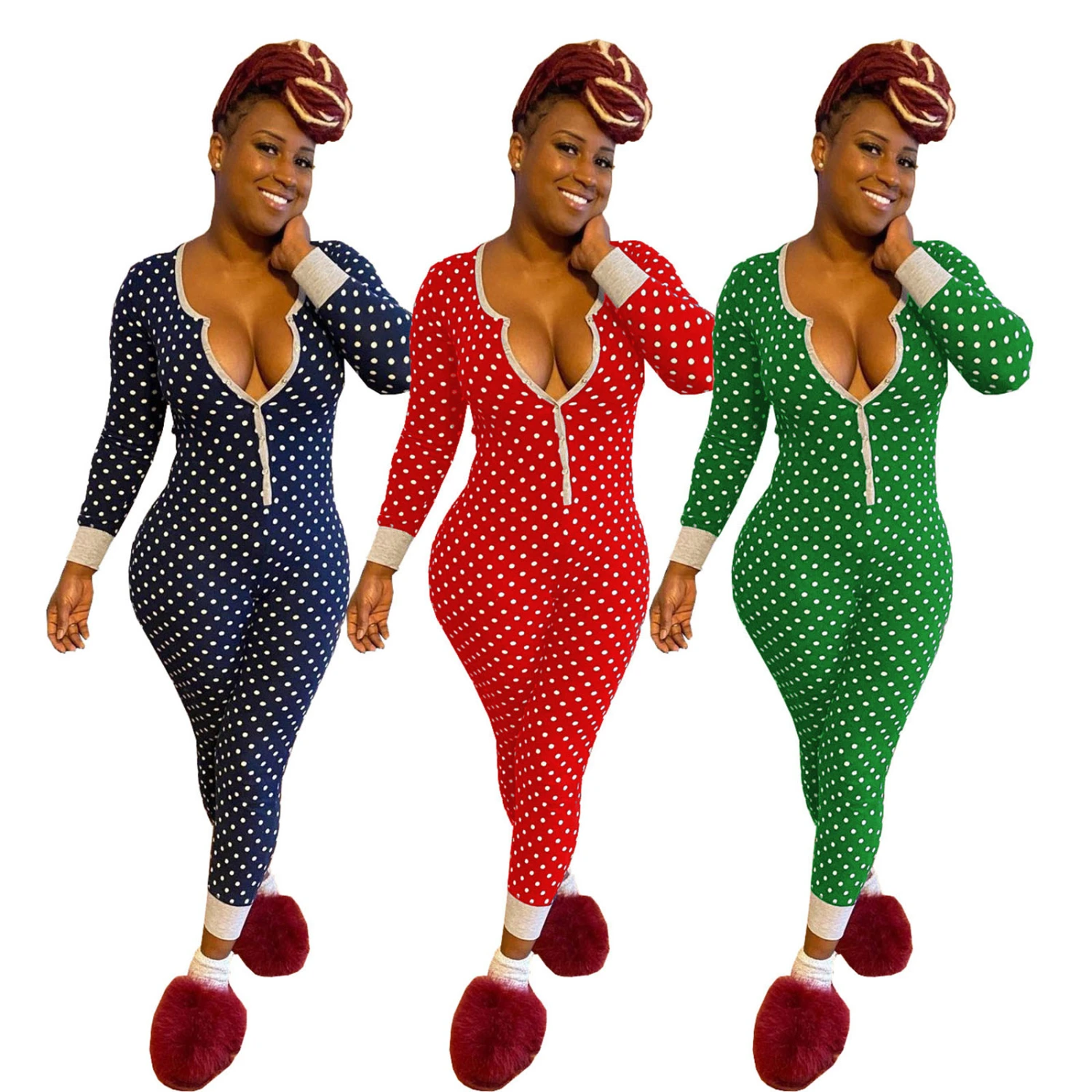 Women's Christmas Sleepwear Home Polka Dot Printed Trousers Romper