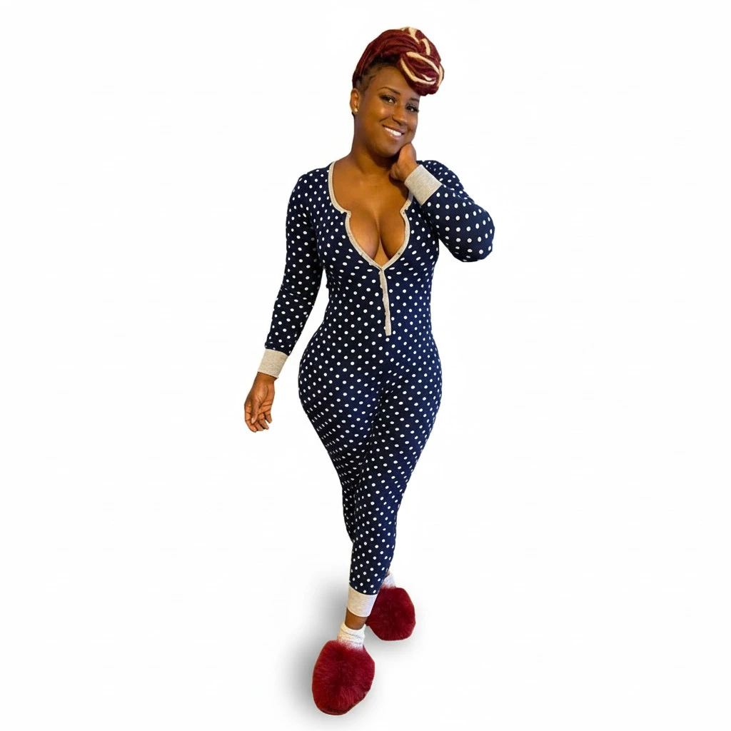 Women's Christmas Sleepwear Home Polka Dot Printed Trousers Romper