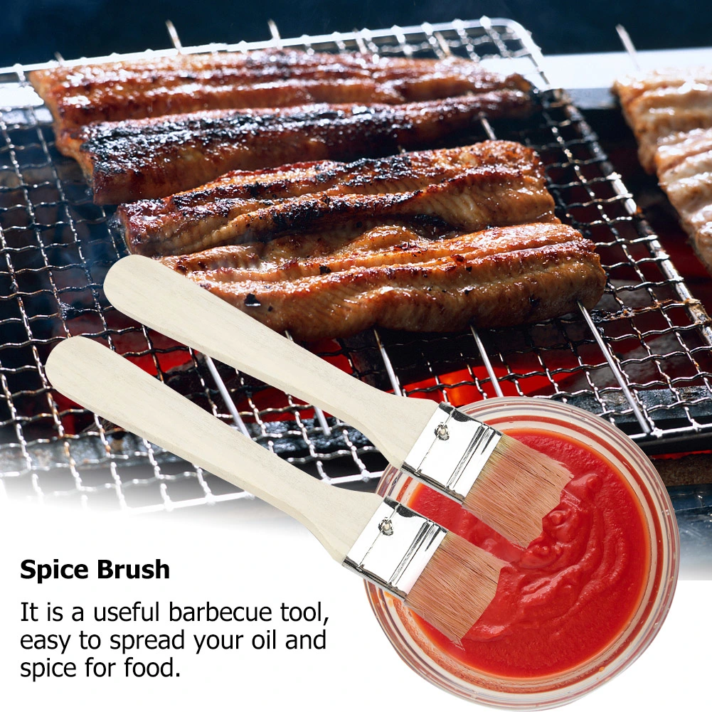 2pcs/ Set Lightweight Wooden Barbecue Brush Outdoor Spread Oil Spice