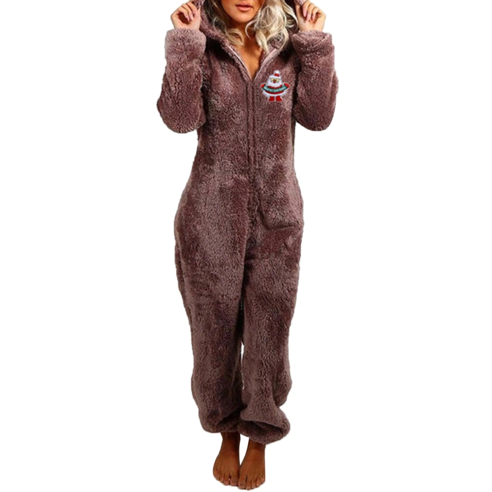 Women’s Cute Zipper V Neck Long Sleeve One Piece Sleepwear Pajamas