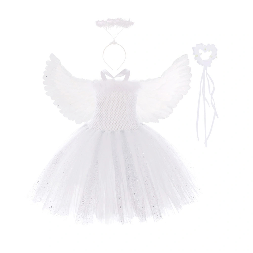 Girls Angel Costume Deluxe Tutu Dress with Wings Wand Halo Headband Se