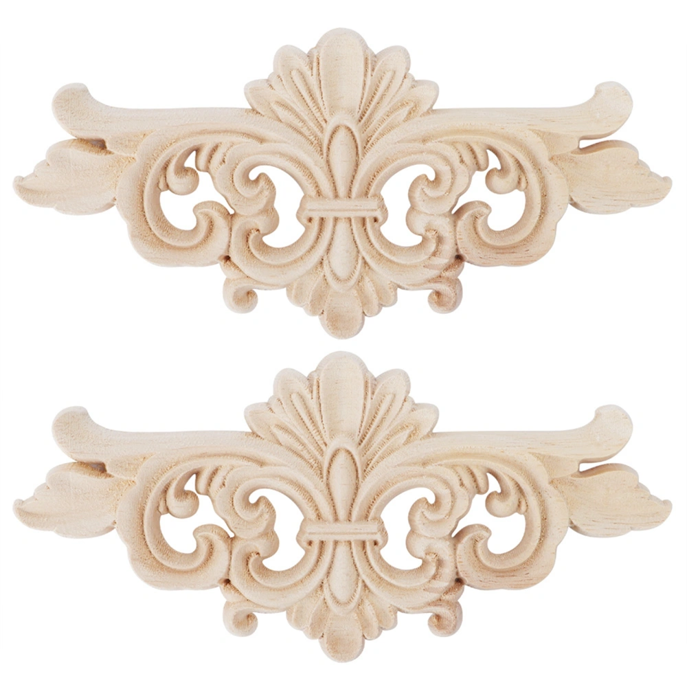 2Pcs Flower Carved Long Onlay Applique Carving Decal Furniture Decoration (#1: 16*7.5cm)