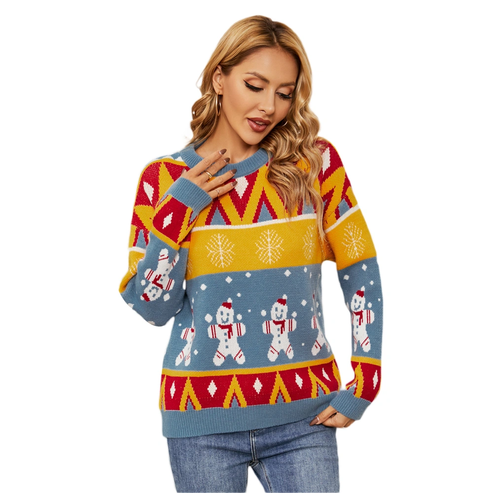 Women Wild Christmas Sweater Snowflake Snowman Print Pullovers