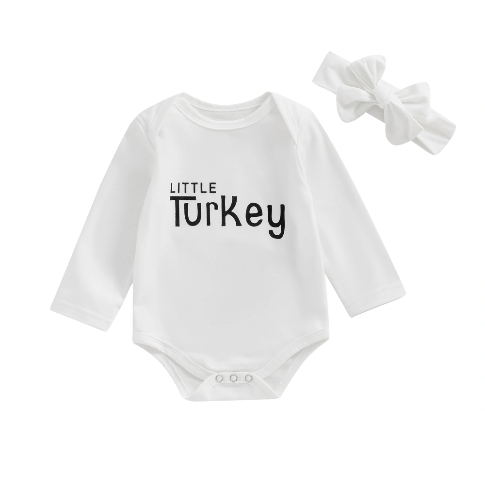 Baby Girl Thanksgiving Outfits Long Sleeve Letter Romper Headband Set