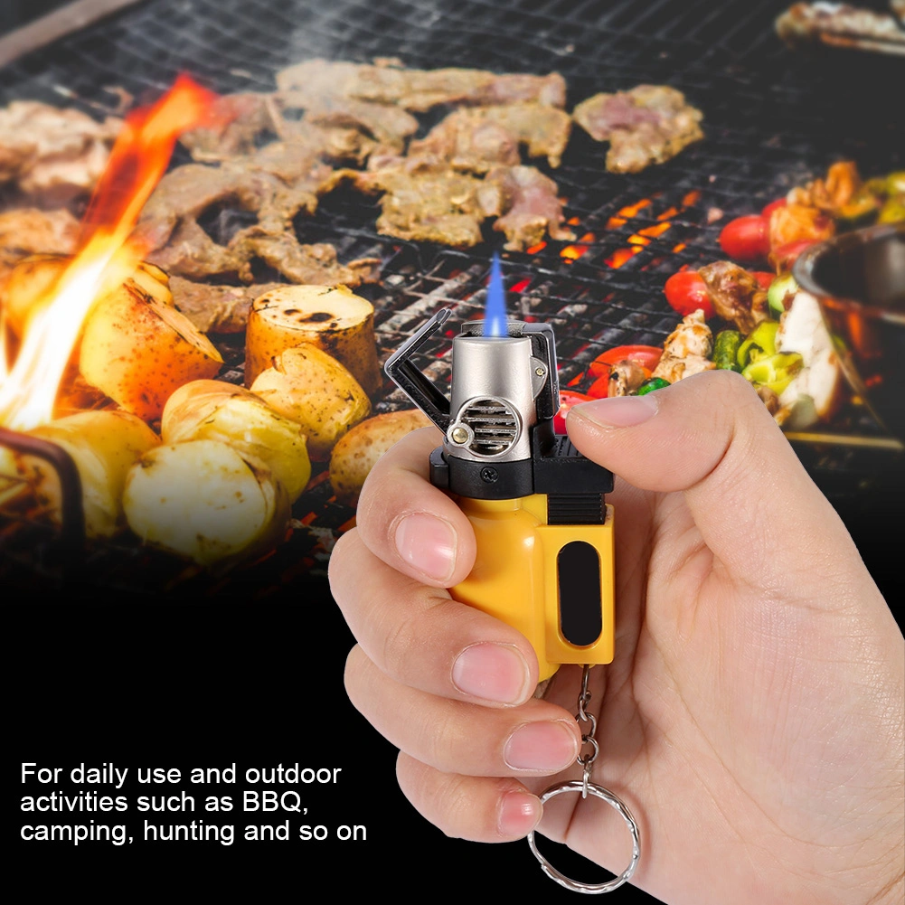 Portable BBQ Lighter Grilling Barbecue Butane Flame Lighter Key Chain No Gas (Yellow)