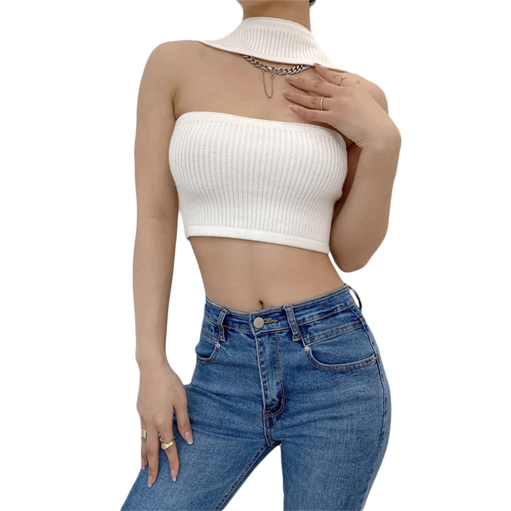 Women Knit Vest, Sleeveless Halterneck Solid Slim Fit Summer Crop Top