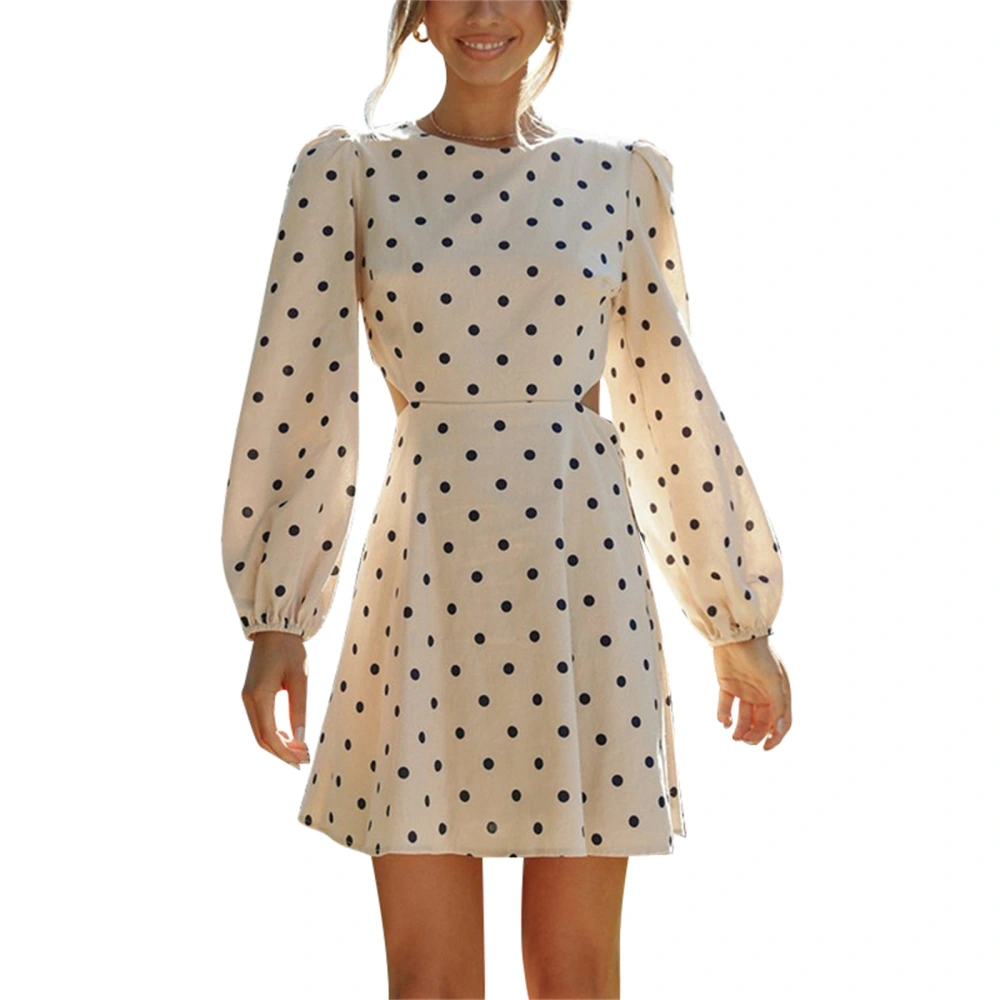 Women's Spring Solid Color/Dot Print Long Sleeve O Neck Dress