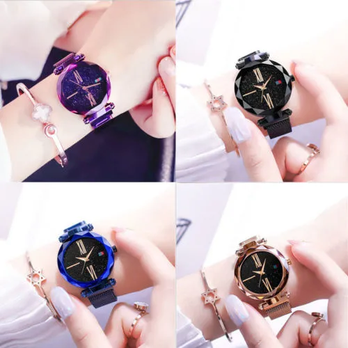 Ladies Elegant Waterproof Wristwatch Starry Sky Dial Quartz Watch