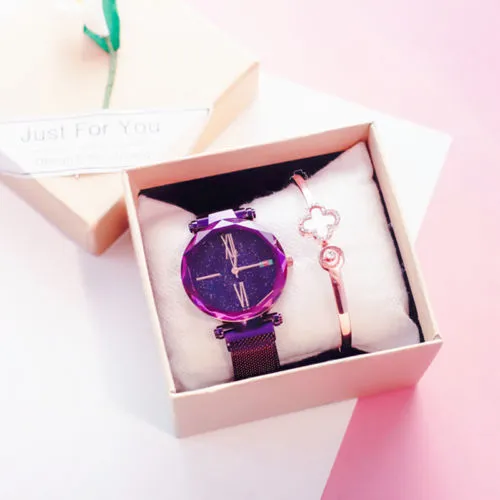 Ladies Elegant Waterproof Wristwatch Starry Sky Dial Quartz Watch