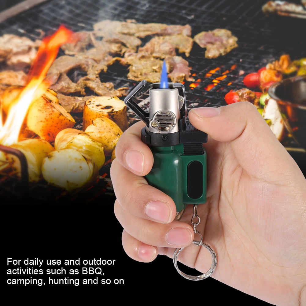 Portable BBQ Lighter Grilling Barbecue Butane Flame Lighter Key Chain No Gas (Green)