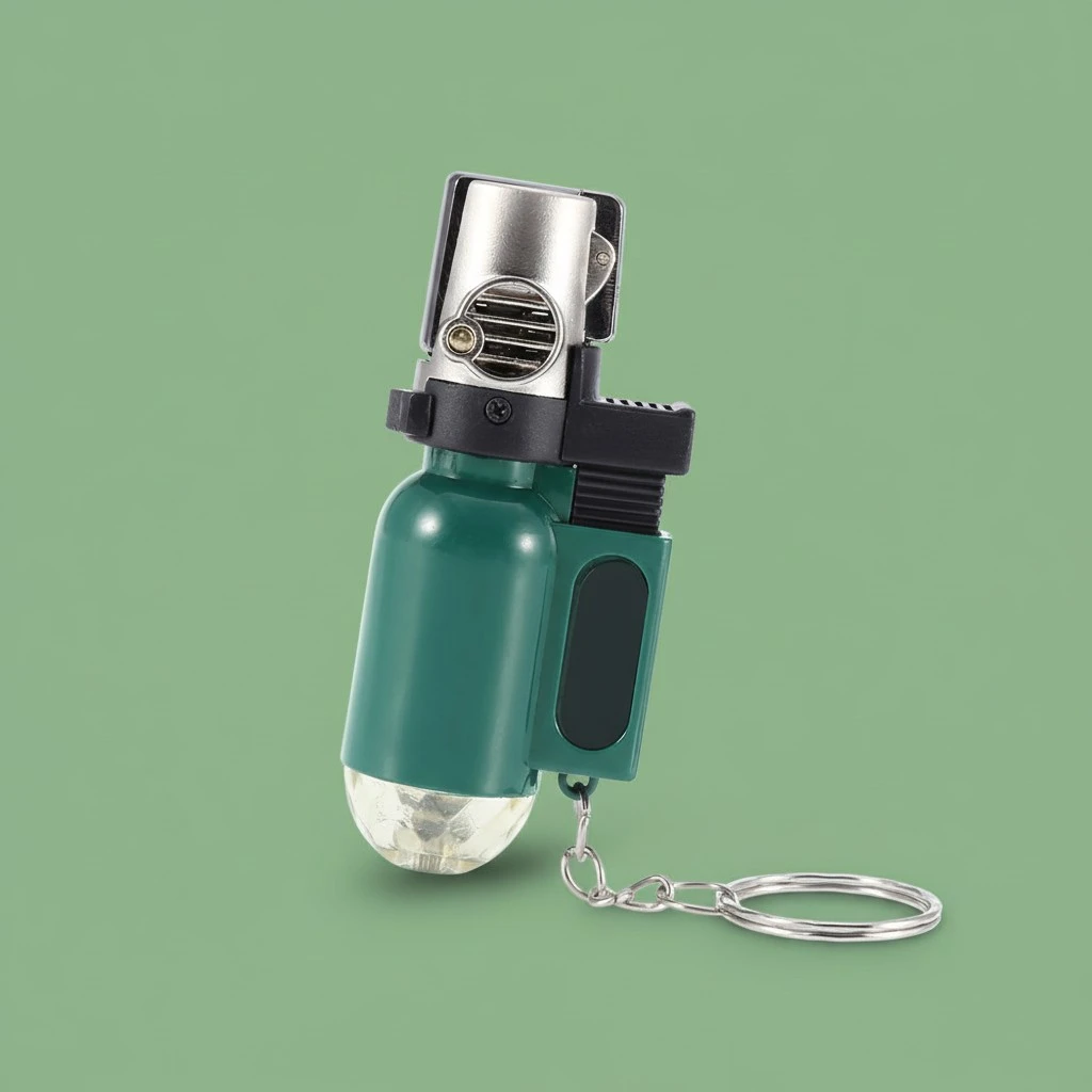 Portable BBQ Lighter Grilling Barbecue Butane Flame Lighter Key Chain No Gas (Green)
