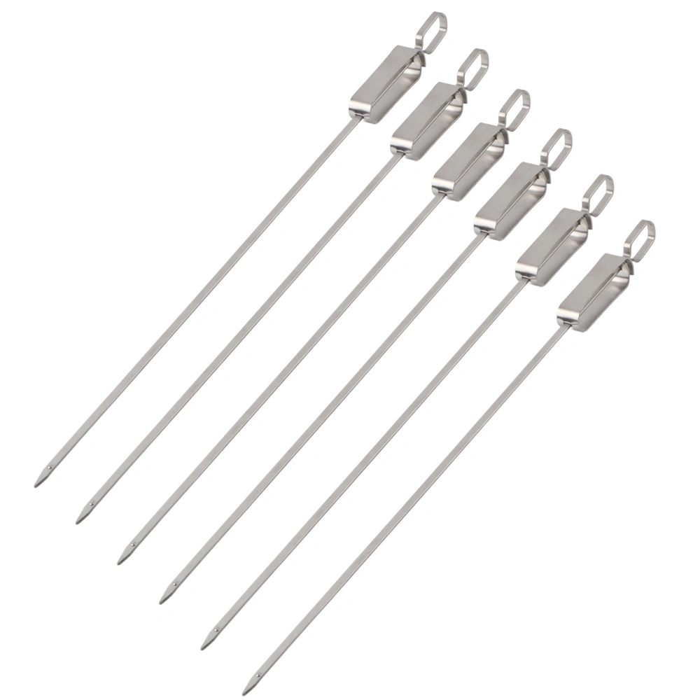 6PCS Long BBQ Barbecue Sliding Grilling Cooking Stainless Steel Kebab Flat Skewers