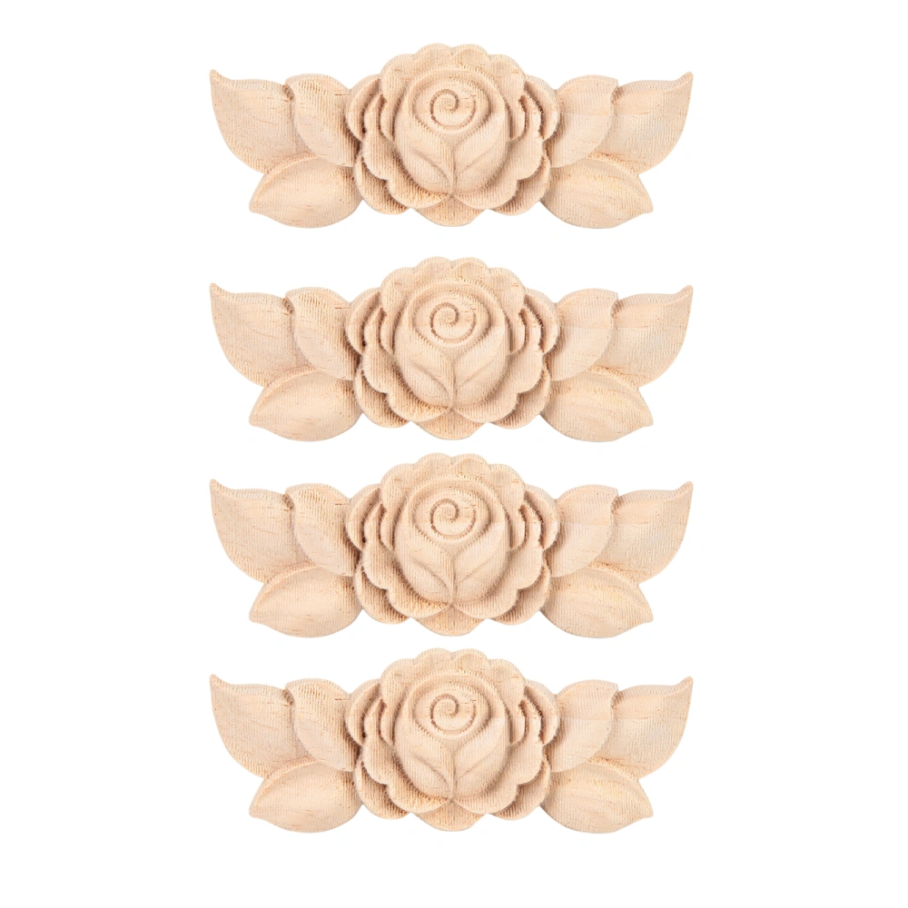 4Pcs Flower Carved Corner Onlay Applique Door Cabinet Vintage Style Furniture Decor(D)