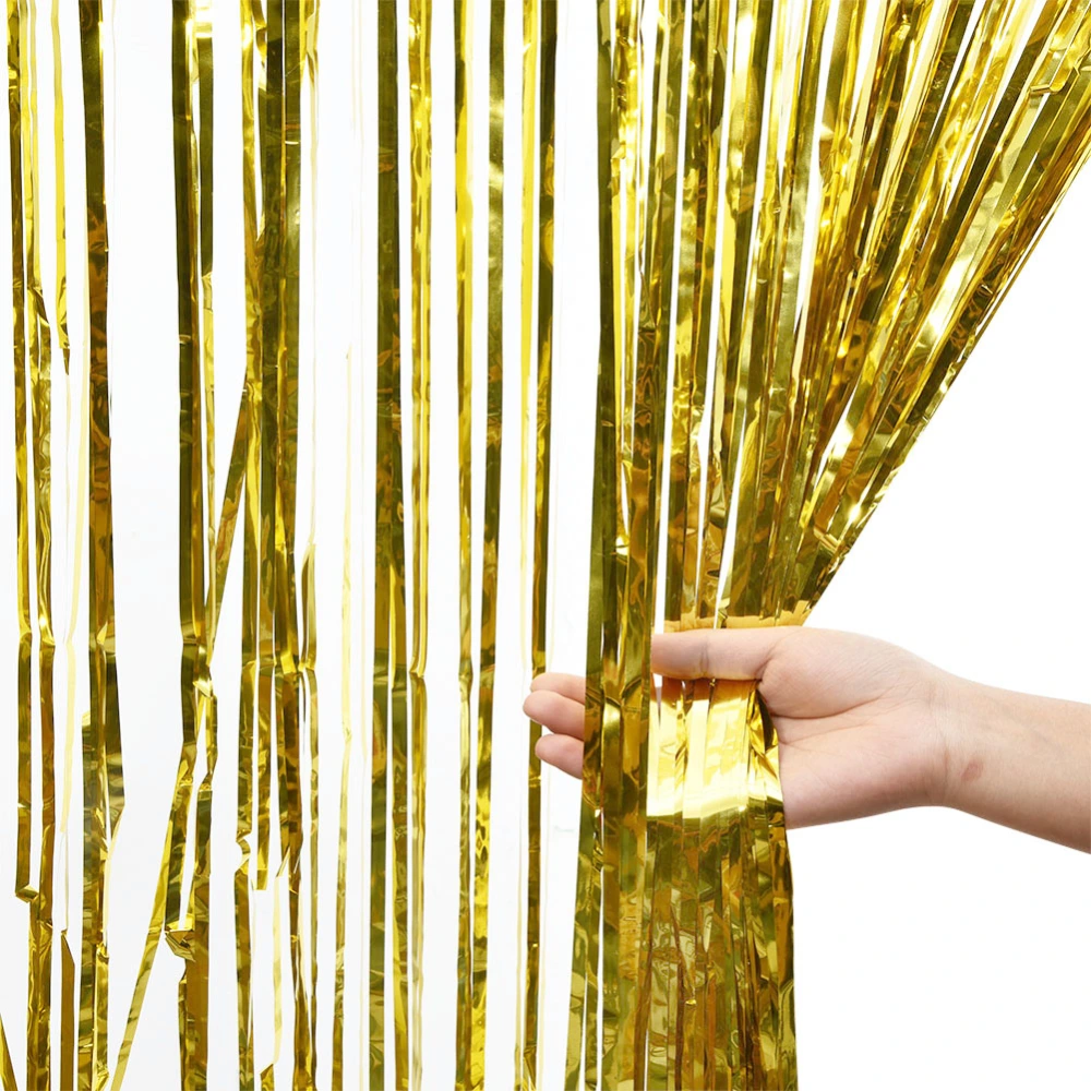 Foil Fringe Curtain Photo Backdrop Door Curtains for Christmas Birthday Party Decor(Golden)