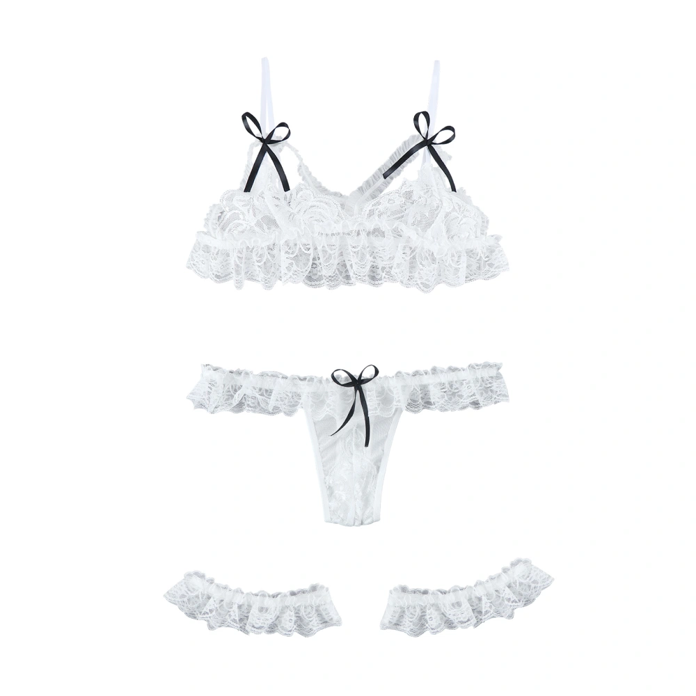 Women Two-piece Lingerie Set, White Suspender See-through Underwear and Panties