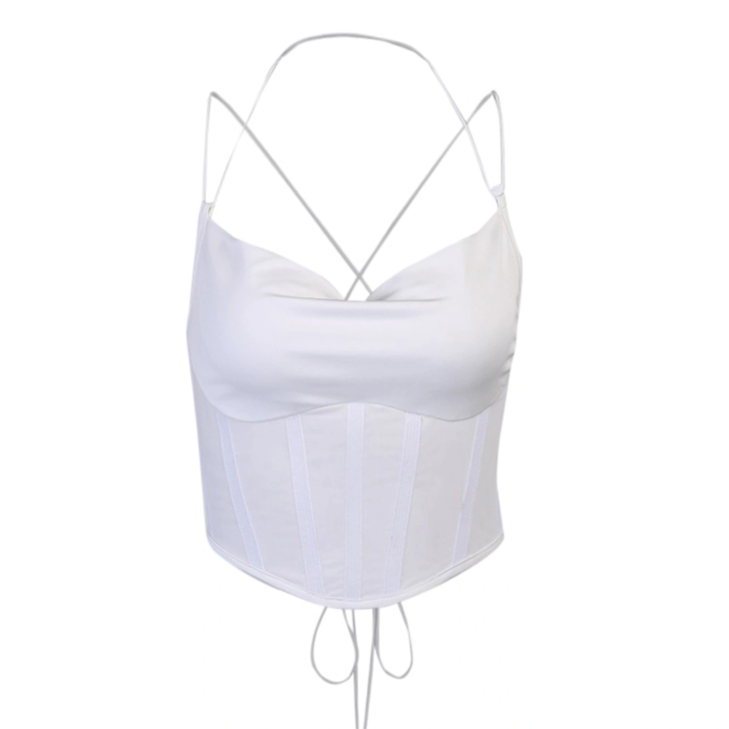 Women Spaghetti Straps V Neck Small Vest, Tie Up Open Back Crop Camis Tops