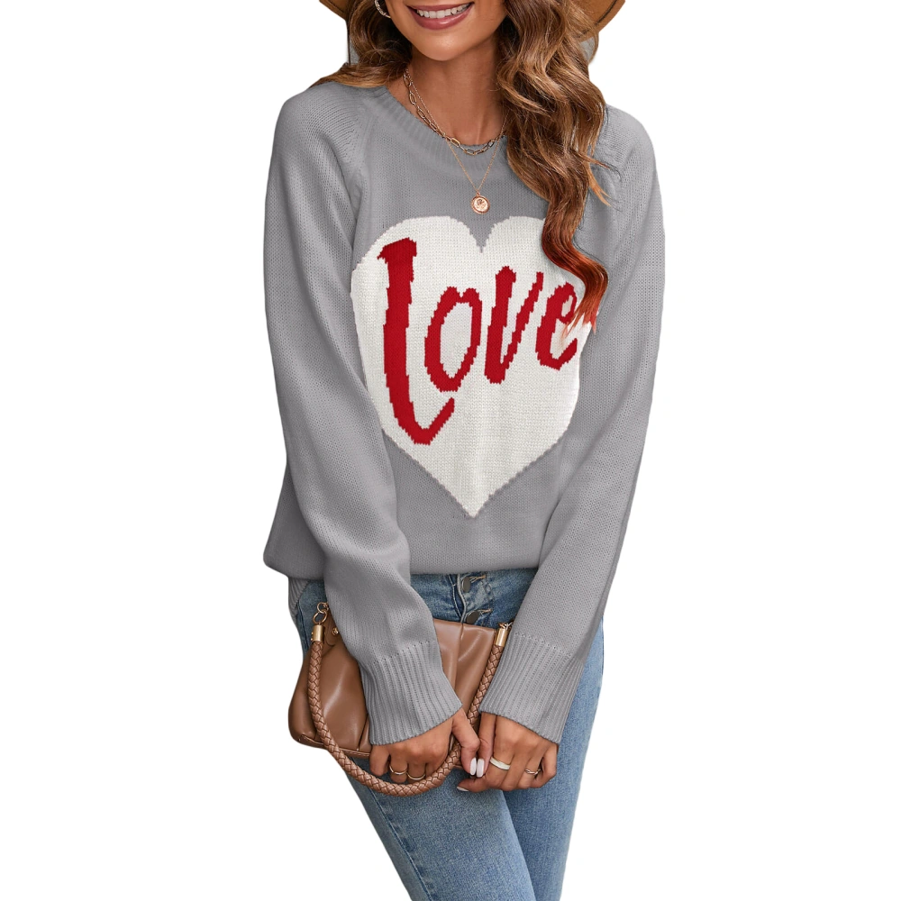 Women's Heart Letter Print Long Sleeve Round Neck Thin Sweater