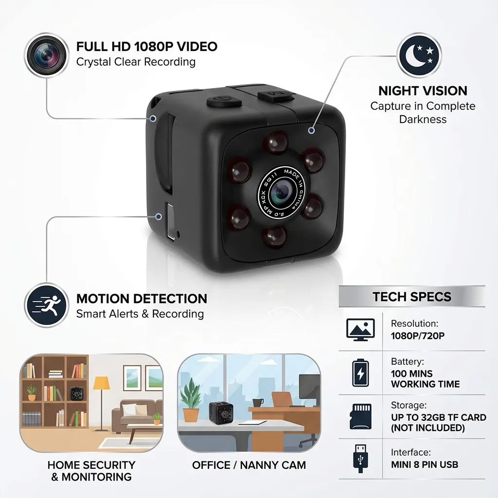 Hidden Mini Spy Camera HD 1080P Hidden Cam with Night Vision Motion Detection