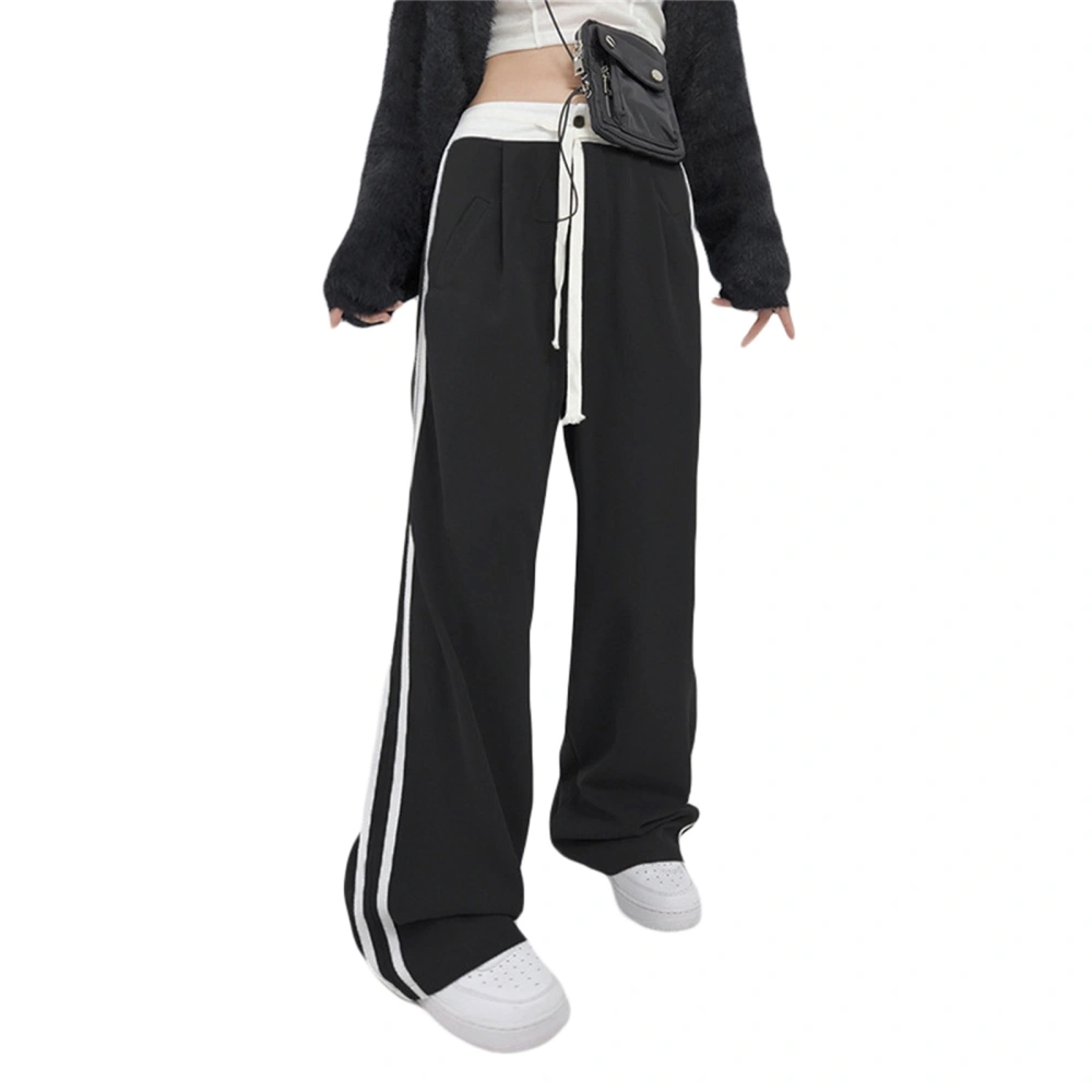 Women Casual Pants, Drawstring Elastic Waist Striped Loose Trousers