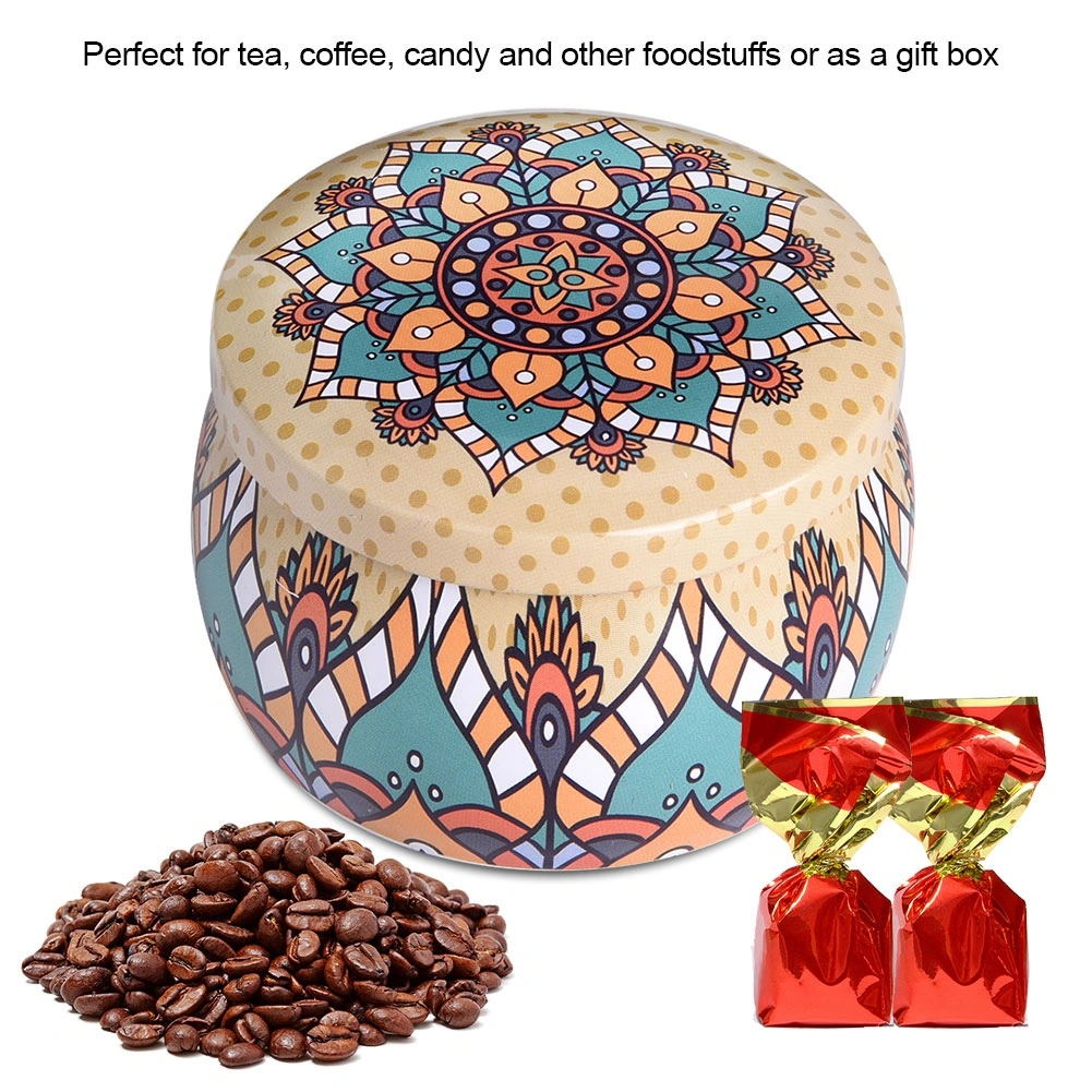 Tinplate Storage Box Metal Canister Home Kitchen Box for Tea Coffee Candy Jewelry Gift (F)