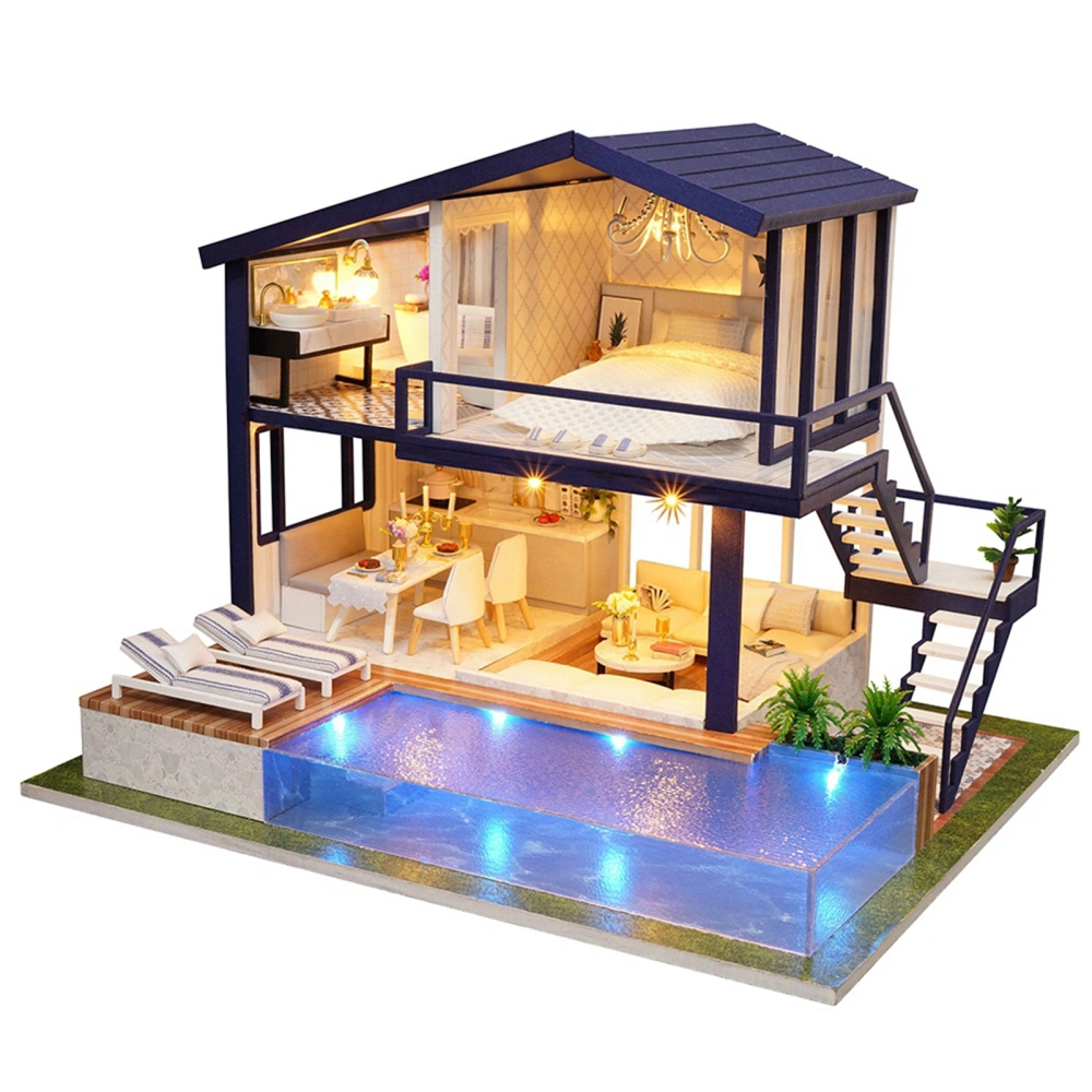 Wooden Miniature Assembling Decorative Ornament Dollhouse for Kid Child (Without Dustcover)