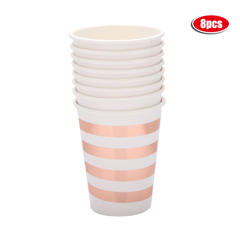 Rose Gold Striped Paper Cups Straws Disposable Tableware Supplies for Birthday Party Decor(#5)