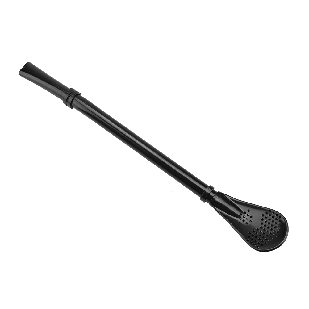 Stainless Steel Metal Drinking Straw Spoon Resuabl Washable Stirring Scoop Black