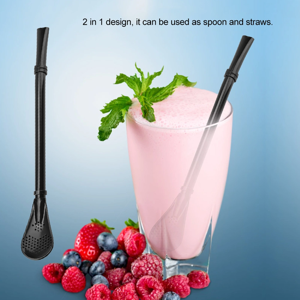 Stainless Steel Metal Drinking Straw Spoon Resuabl Washable Stirring Scoop Black