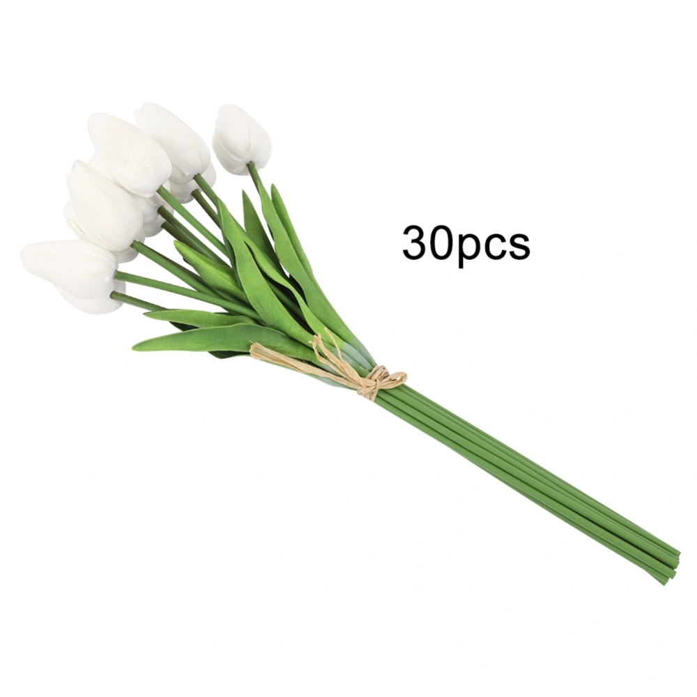 30Pcs Real touch Artificial Tulip Flower Fake Flower Gift for Home Room Wedding Decor(White)