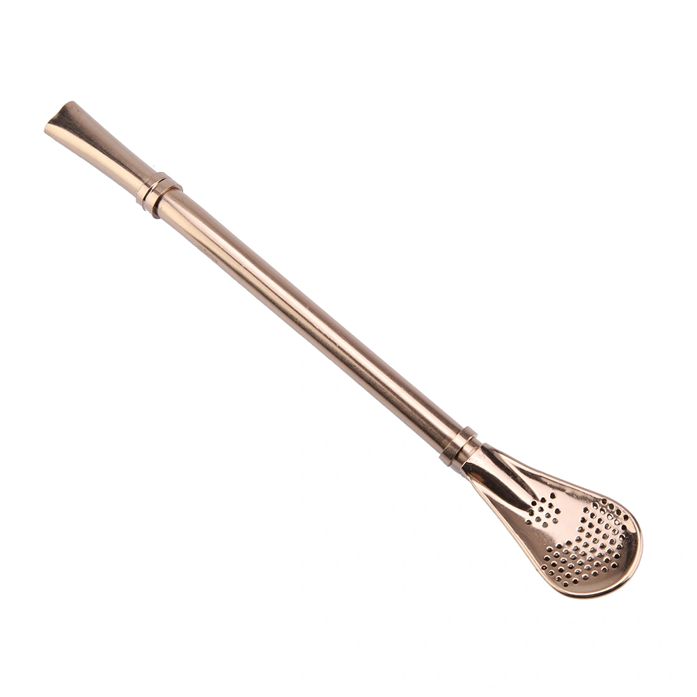 Stainless Steel Metal Drinking Straw Spoon Resuabl Washable Stirring Scoop Rose Gold