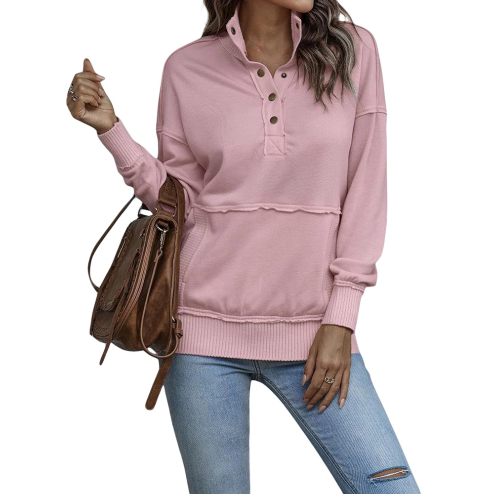 Women Pullover Sweatshirts Button Long Sleeve Tops with Pockets 