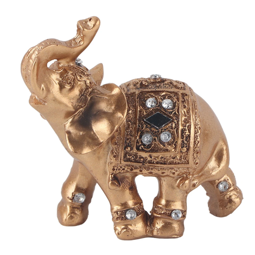 Golden Elegant Statue Figurine with Trunk Facing Upwards Collectible Wealth Home Decor(9*9cm)