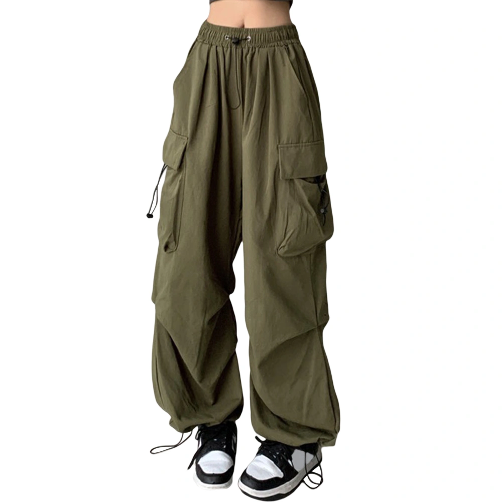 Women's Loose Cargo Pants, Solid Drawstring Waist Casual Trousers