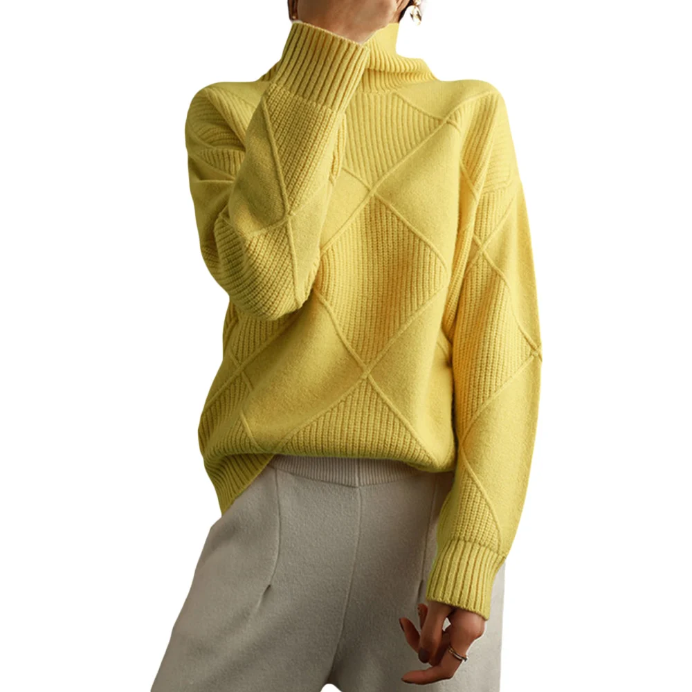 Women Sweater Long Sleeve High Neck Knitting Solid Color Tops 