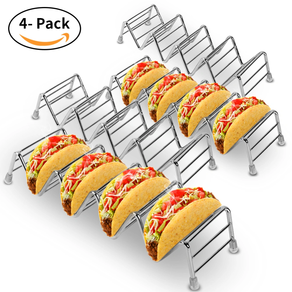 Taco Holder Set of 4, Premium Stainless Steel Taco Stand Rack for Kids Hard or Soft Shell Tacos