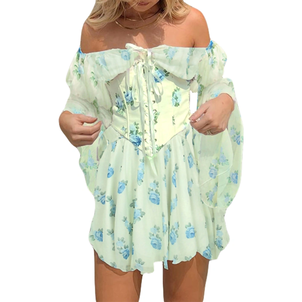 Women's Long Flared Sleeve Off Shoulder Solid Color/Floral Dress