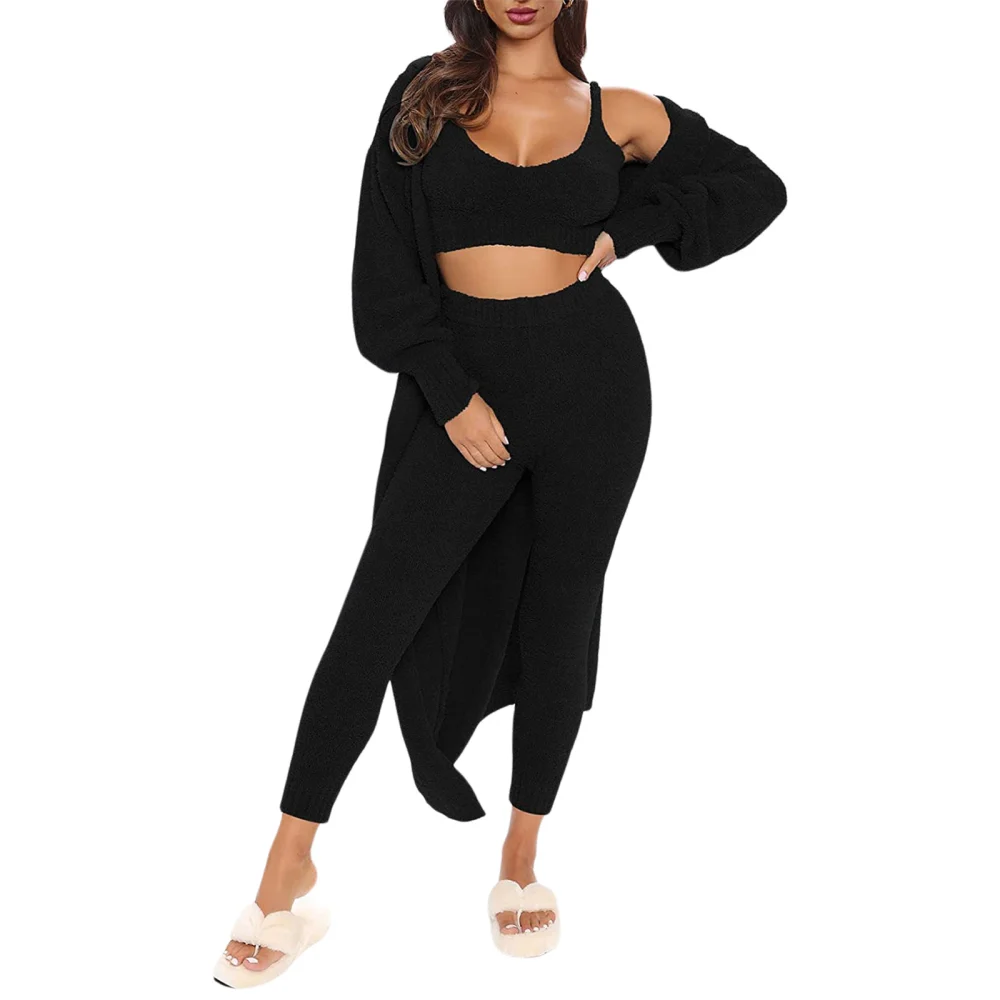 Women's Sleepwear Vest + High Waist Trousers + Long Sleeve Cardigan