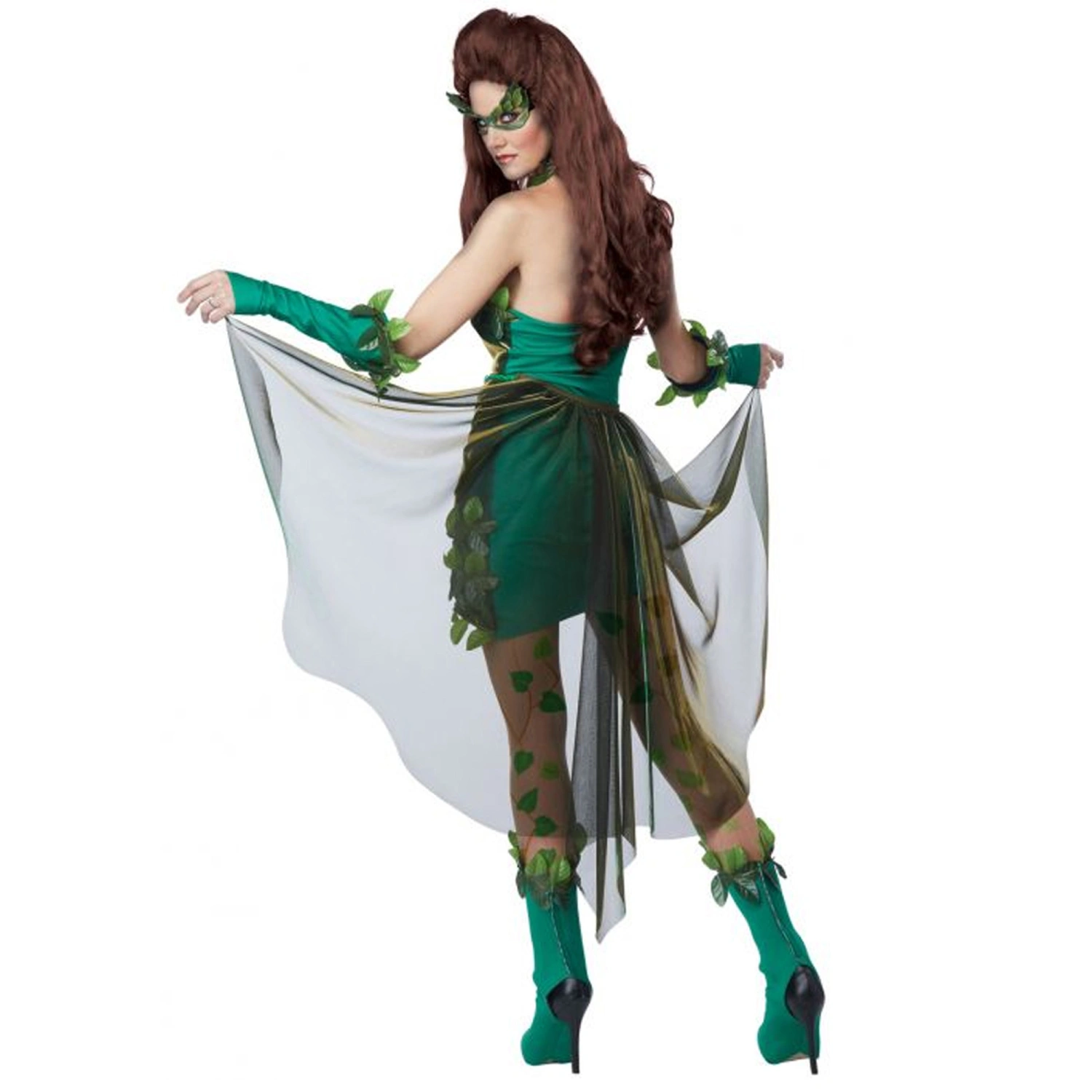 Women's Halloween Costumes Leaves Halter Neck Dress Gloves Facewear