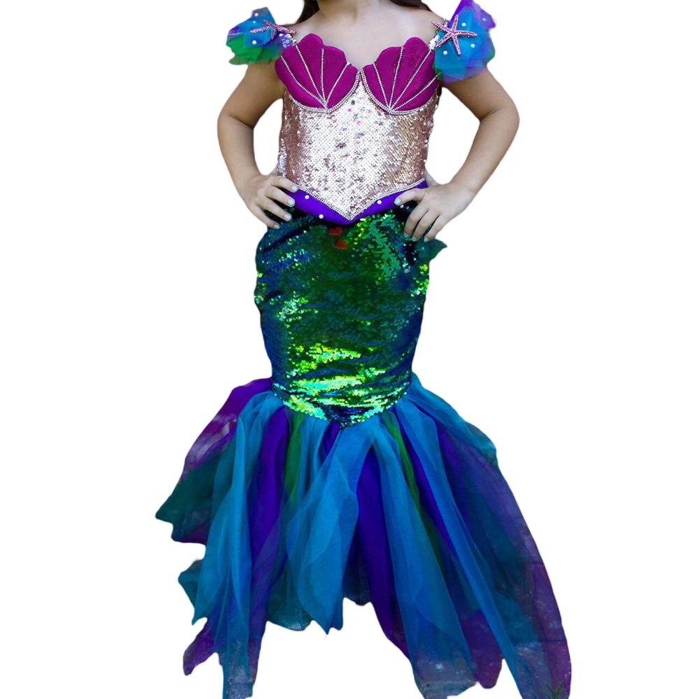 Kids Girls Mermaid Dress, Sleeveless Sequined Patchwork Cosplay Dress