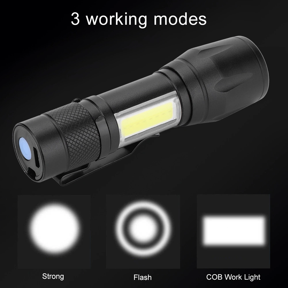 Portable Lightweight USB Rechargeable LED Flashlight COB Lamp Torch Flash