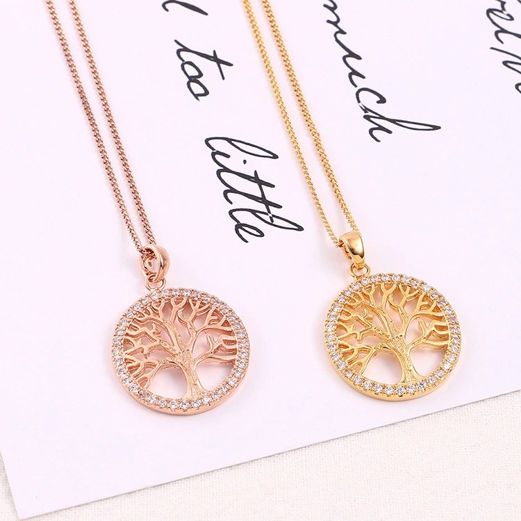 Simple Copper Plated Real Gold Lucky Tree Necklace Temperament