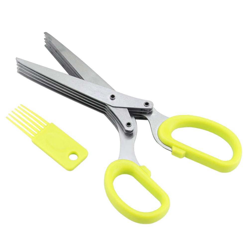 Stainless Steel 5 Layers Kitchen Scissors Scallion Sushi Shredded Tool(Yellow)