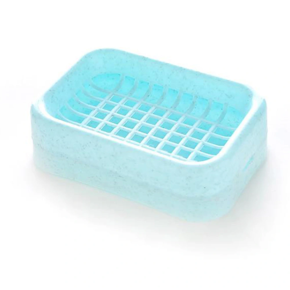 Plastic Household Bathroom Double layers Soap Dish Holder Storage Container Draining Box (Blue)