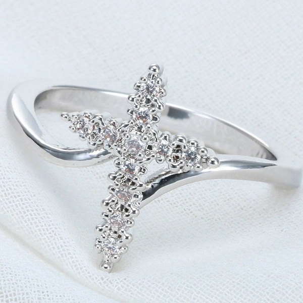 Natural White Sapphire 925 Sterling Silver Cross Ring, Size 5-10