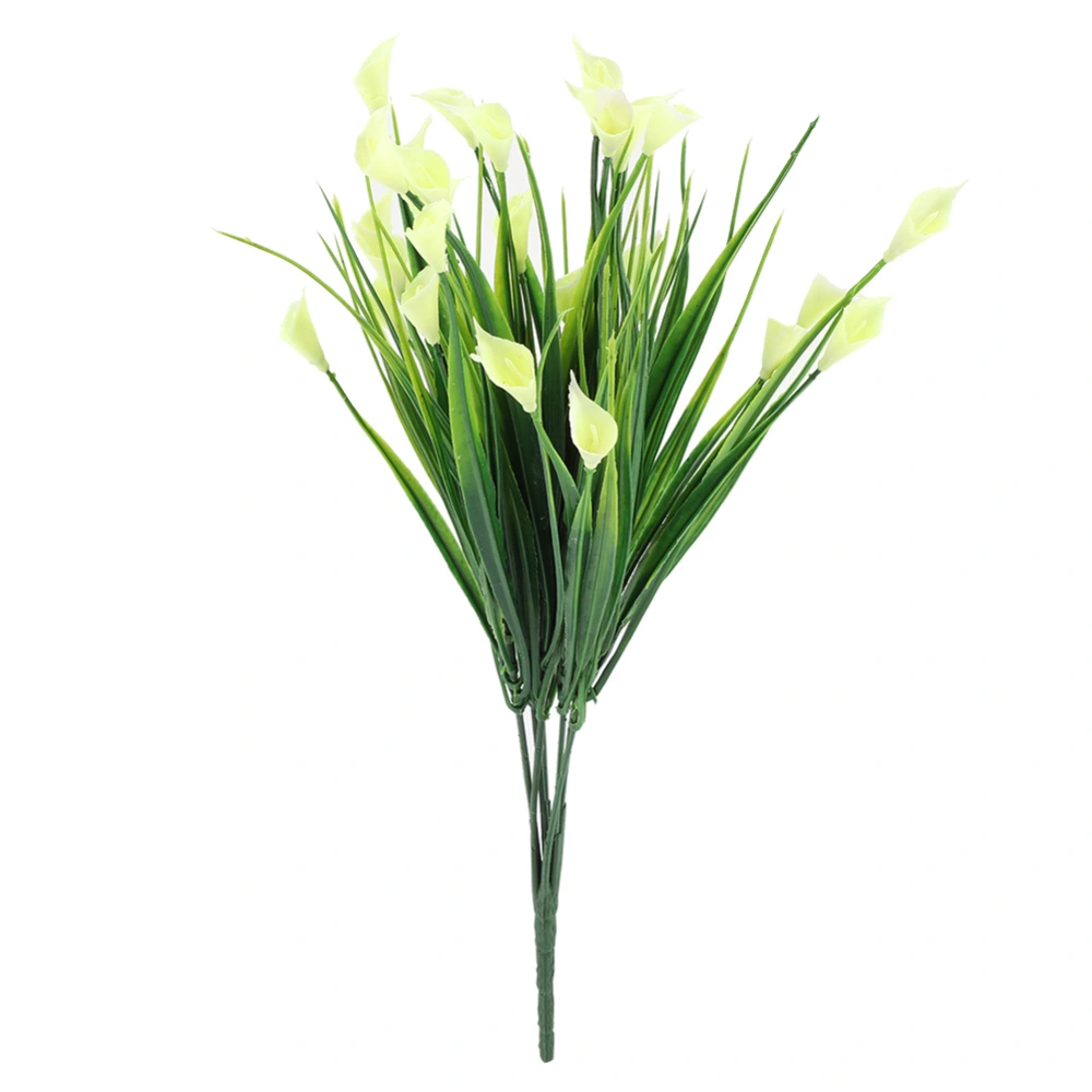 Artificial Plastic Calla Lily Fake Leaf Flowers Plant Bouquet Home Party Decor (White)