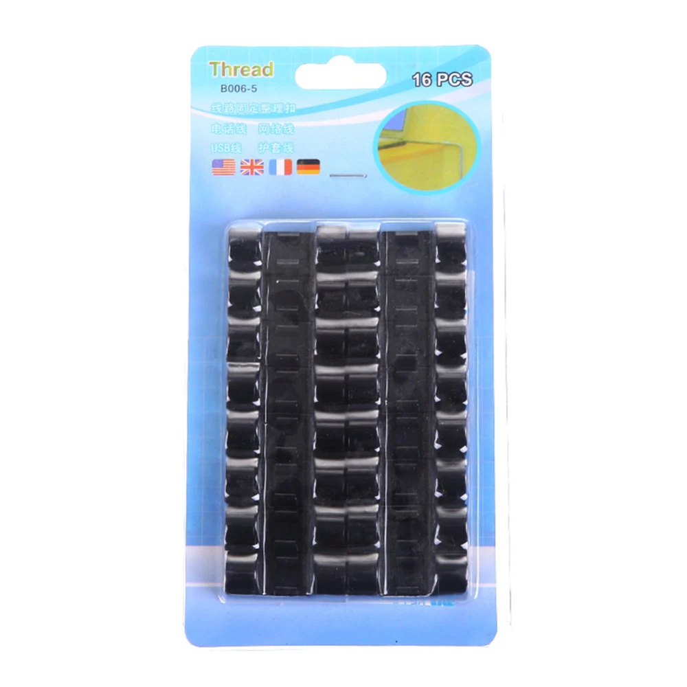 16PCS Mini Office Cable Clips Desktop Cord Holder USB Cable Network Wire Organizer Black