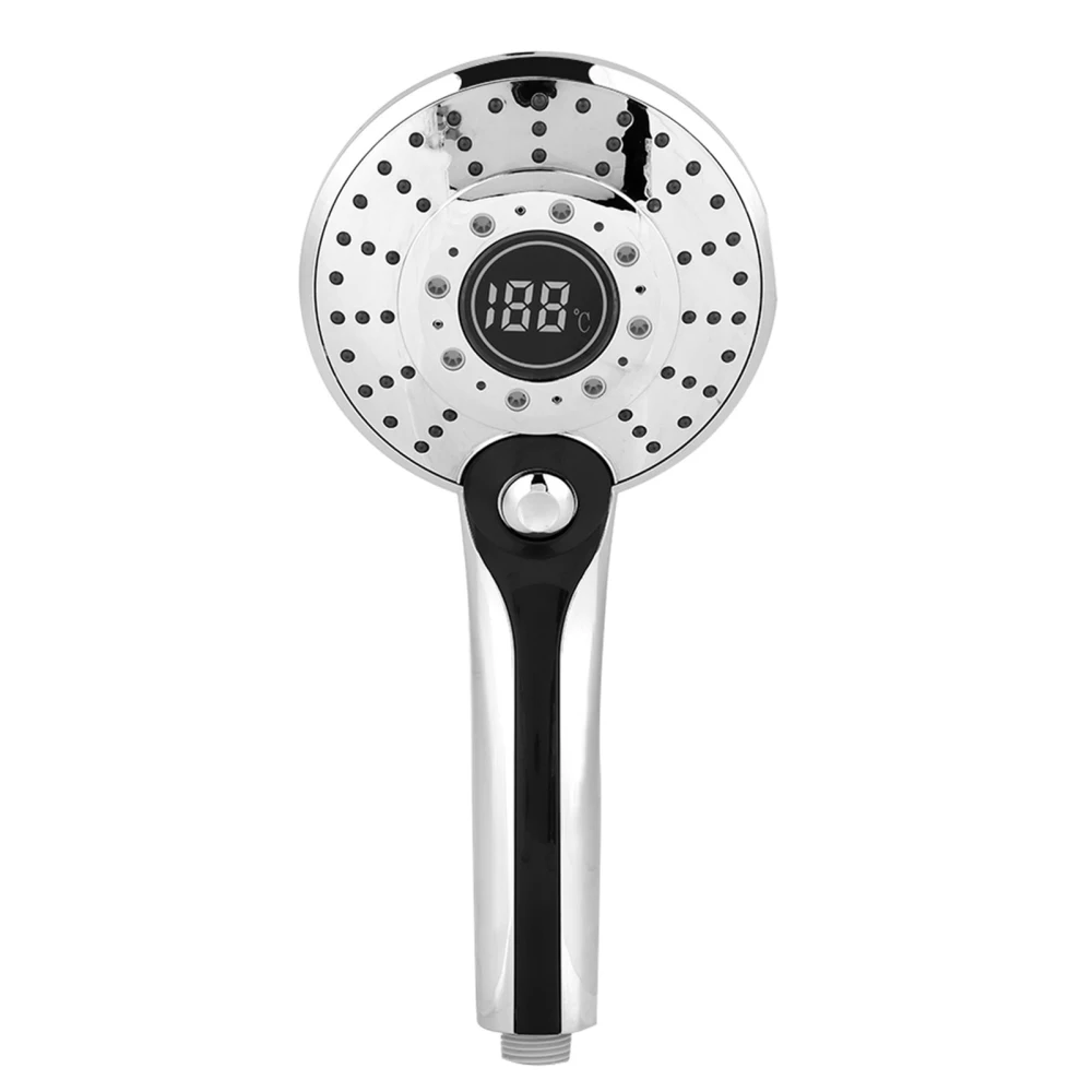 Digital Display Handheld Shower Head with 3-color Temperature Control LED Light 3 Spraying Mode