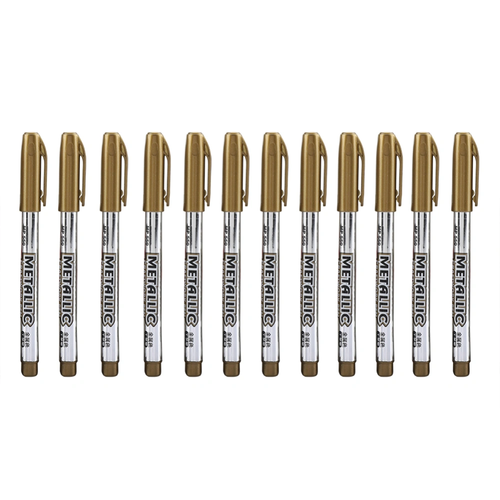 12Pcs Marking Pen Permanent Marker Greeting Cards Album Scrapbook DIY Writing Drawing (Golden)